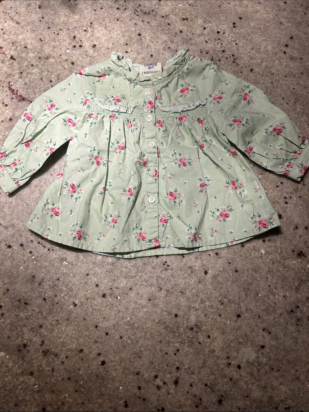 4/$20 OshKosh B'gosh Mint Green Floral Button-Front Blouse Sz 3 months